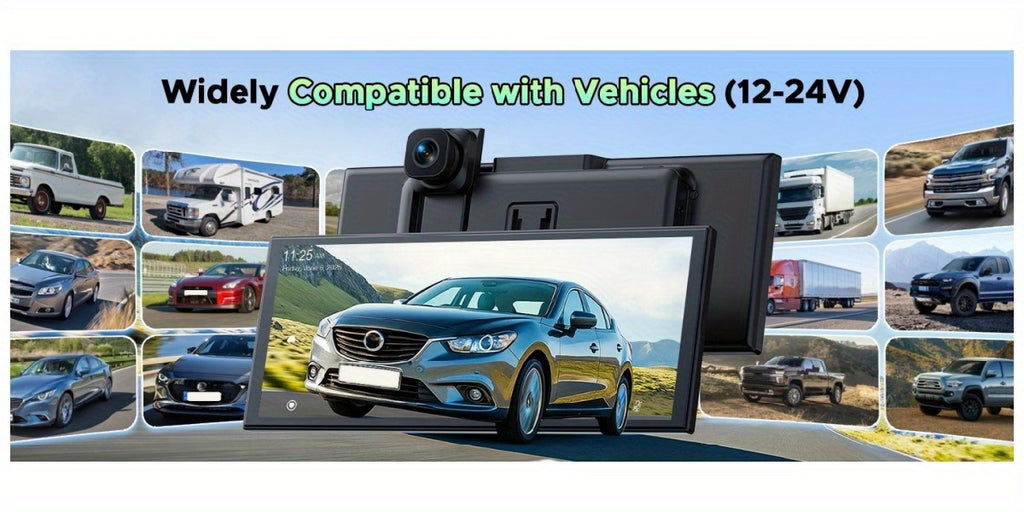 Lamtto 10.26" Wireless Carplay Screen for Car Front 2.5K And Rear 1080P Dash Cam, Portable Screen Compatible for Apple Carplay And Android Auto, Mirror Link, GPS Navigation, Voice Assistant, Wireless, 64GB TF Card for All Vehicles, Without Battery