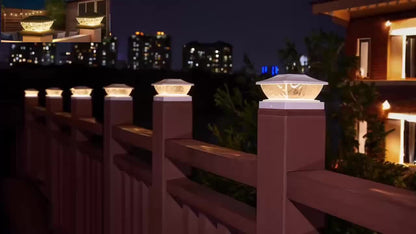 Solar Post Cap Lights for Wood Fence Deck 8/12 Pack – 2 Colour Modes LED Column Cover Light for 3.5x3.5 4x4 5x5 Posts, Garden Porch Patio Stair Outdoor Decor
