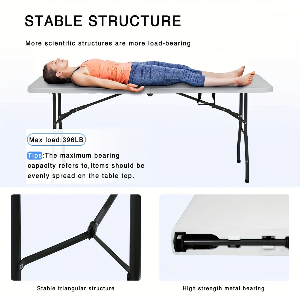4ft/6ft Outdoor Folding Table, Camping Dining Tables Plastic Party Table Fold Up Table with Carrying Handle for Parties Picnic