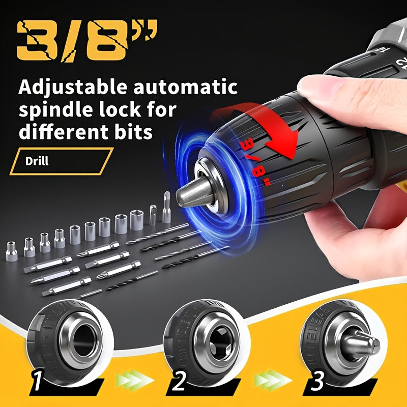 Lithium-Ion Cordless Drill Set with Battery & Charger – 3/8" Keyless Chuck, Variable Speed, 16-Position Clutch & 24 Drill Bits | Home & Automotive Power Tool | Red, Yellow or Blue | ShopVora CA