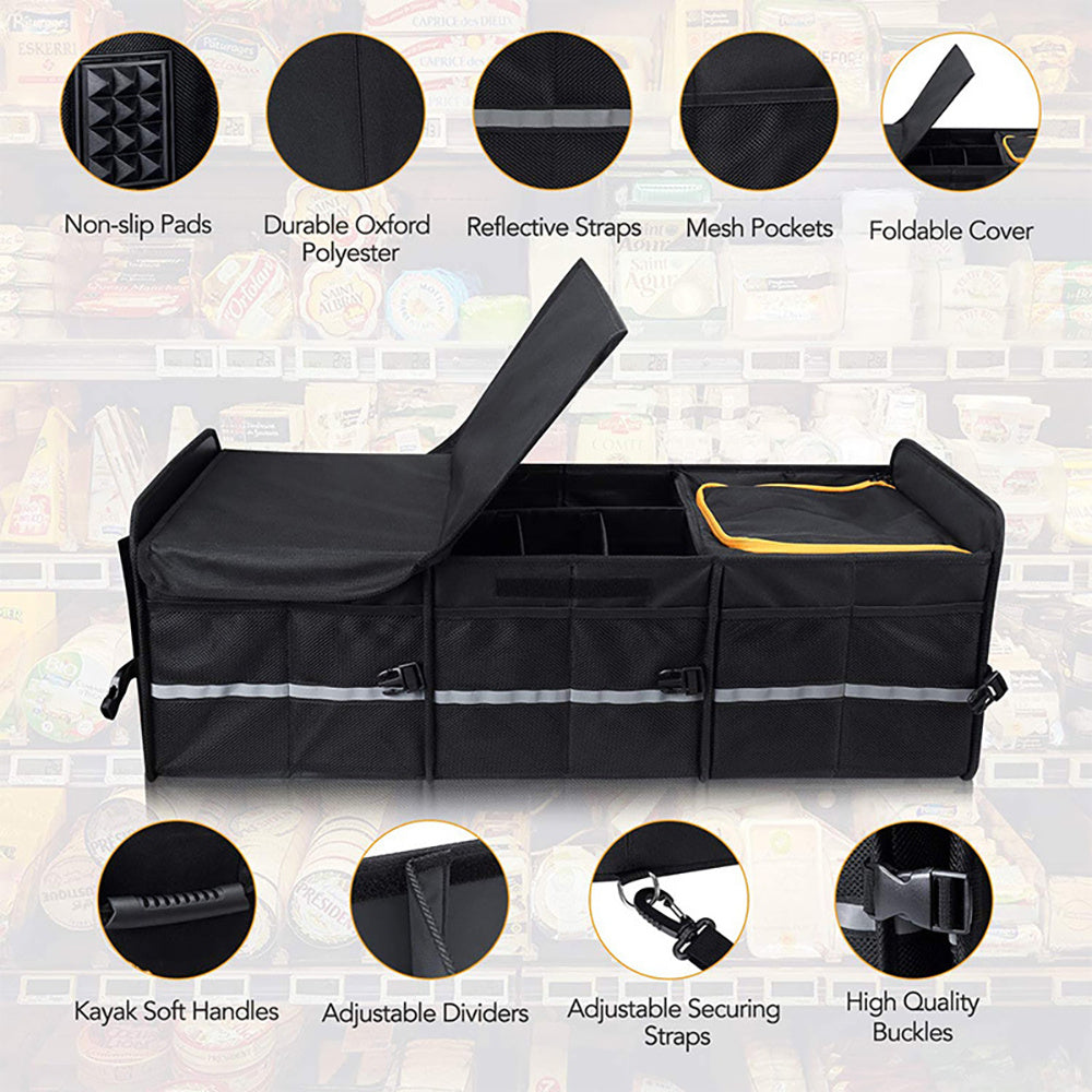 Car Trunk Storage Box Cargo Organizer Collapsible Size Adjustable w/ Lid for Car SUV