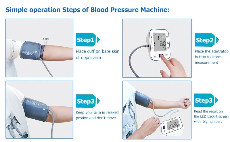 Blood Pressure Monitor for Home Use, Automatic Upper Arm BP Machine with Large Backlit LCD Display, Heart Rate Monitoring, 4 X AA Batteries, 2X120 Reading Memory, Large Adjustable Cuff (8.66-16.54 Inch), Suitable for Elderly And Family Wellness