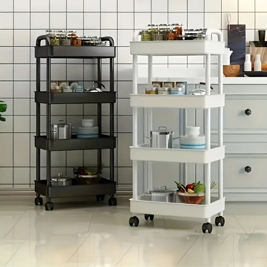 3/4 Multi-Layer Small Cart Storage Rack, Making The Space Cleaner, Equipped with Rollers for Easy And Flexible Movement, And Can Be Easily Adjusted According to Usage Needs, Providing Convenience for Home Storage And Space Utilization