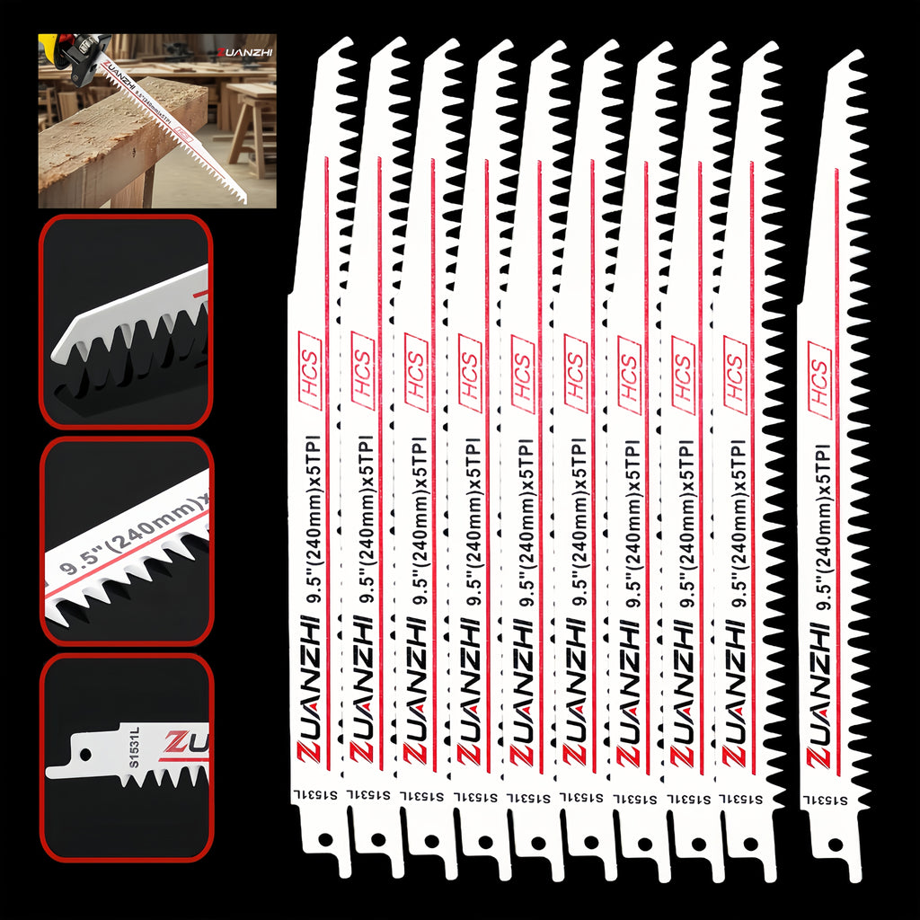 S1531L 10pcs Set Reciprocating Saw Blades, Saber Saw Blades for Cutting Wood, Wooden Sticks, Garden and Landscape Branch Cutting and Pruning Tools, Wood Block and Branch Garden Pruning Saw Blades, Reciprocating Saw Blades