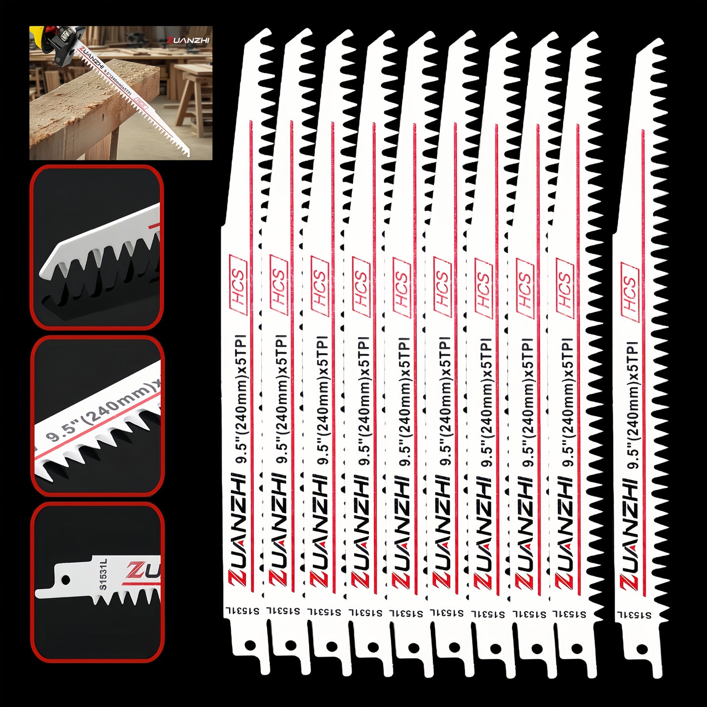 Reciprocating Saw Blades 10-Pack S1531L – Saber Saw Blades for Wood Cutting Branch Pruning & Garden Landscaping, Universal Fit Power Saw Replacement Blades, Canada