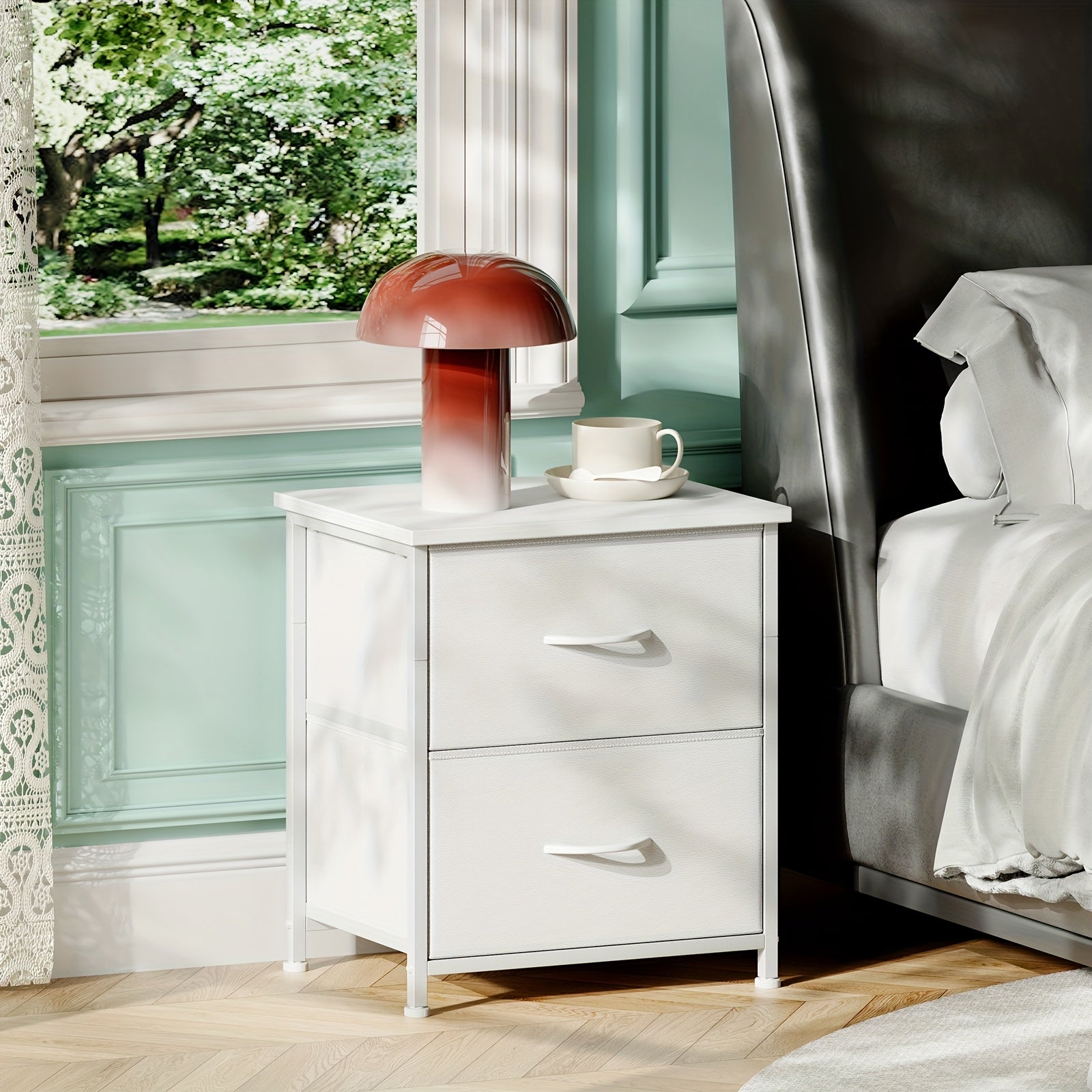 EUNOS 2-Drawer Nightstand with Removable Fabric Bins – Sturdy Steel Frame, Wood Top Bedside Table | Small Dresser for Bedroom, Closet & Living Room | 3 Finishes, 1pc & 2pc Options | ShopVora CA
