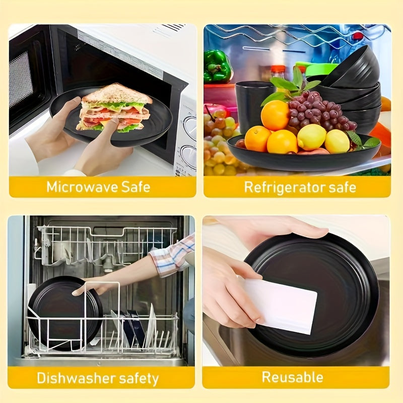 Wheat Straw Dinnerware Set 16 or 32 Piece Unbreakable Dish Set with Plates, Bowls & Cups - Dishwasher Microwave Safe Lightweight Tableware for Camping, Everyday Use & Gifts for Men