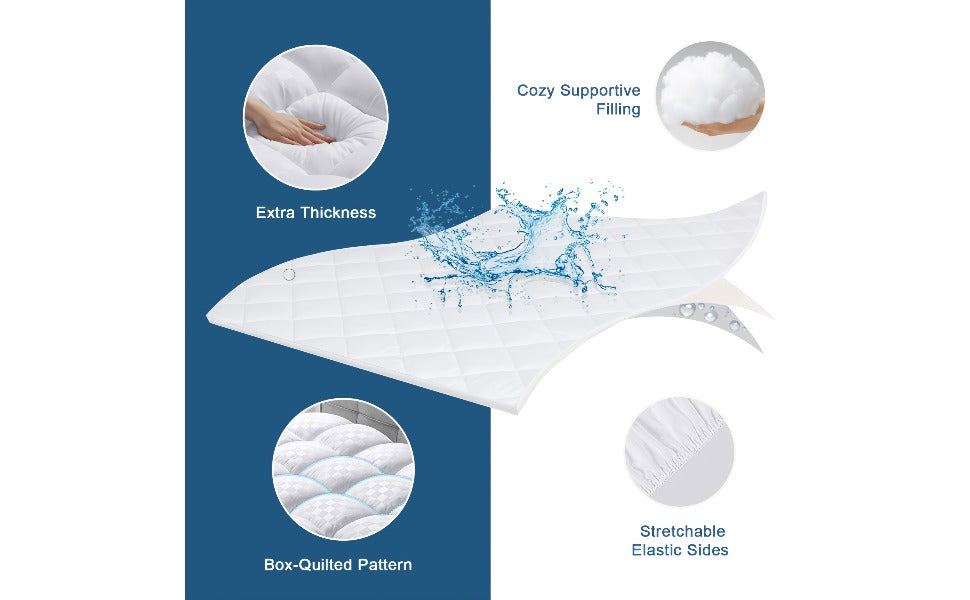 Cooling Mattress Topper with Deep Pocket Suitable for Bed Frame, Quilted Fitted Mattress Pad Cover, Machine Washable Bed, Stretches Up to 21' Top Layer & Fits Most Beds, for Temperature Regulation