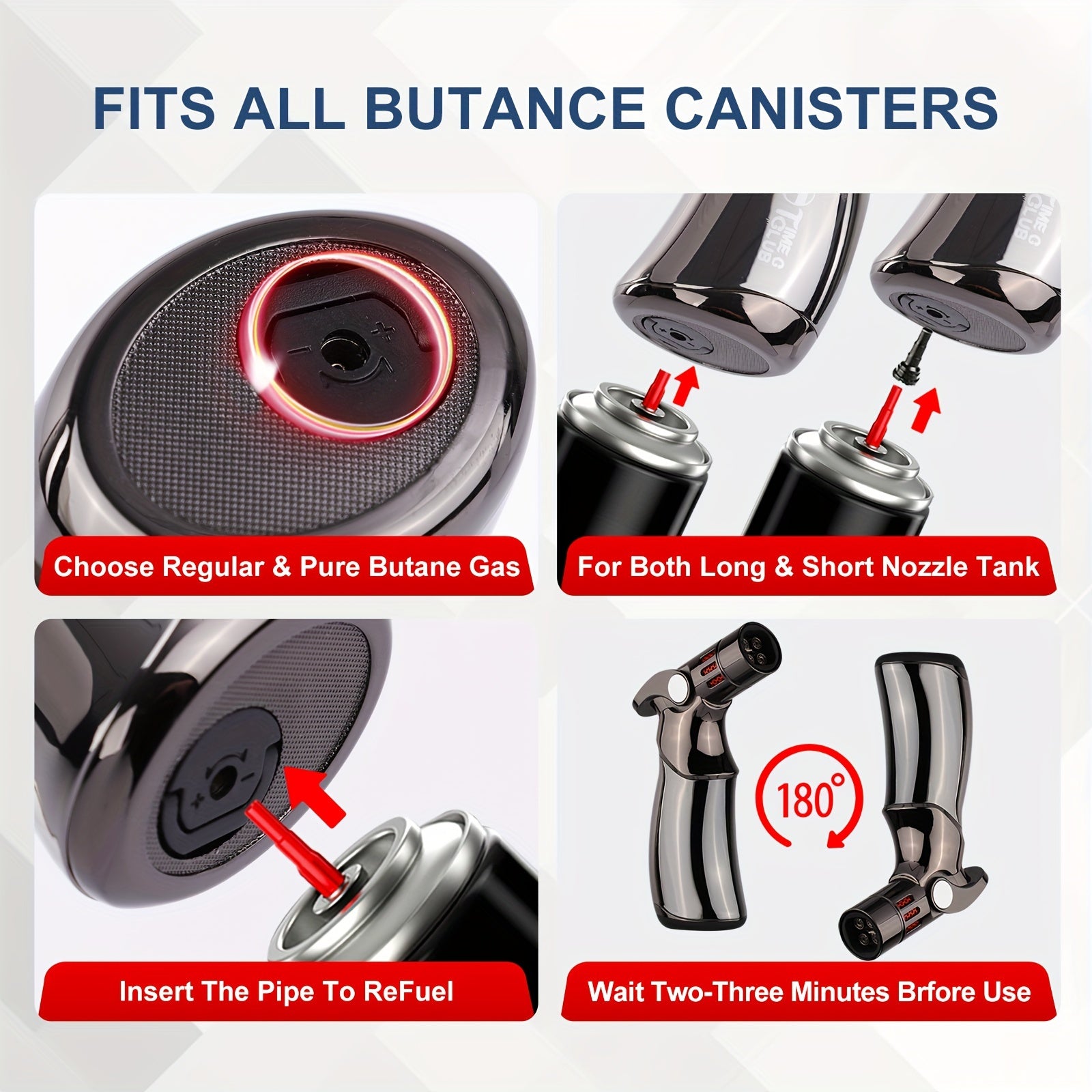 Butane Torch Lighter, Premium 4 Flame Big Kitchen Torch Lighters with Adjustable Refillable Multipurpose Culinary Blow Torch for Creme Brulee, Baking, BBQ (Butane Gas Not Included)