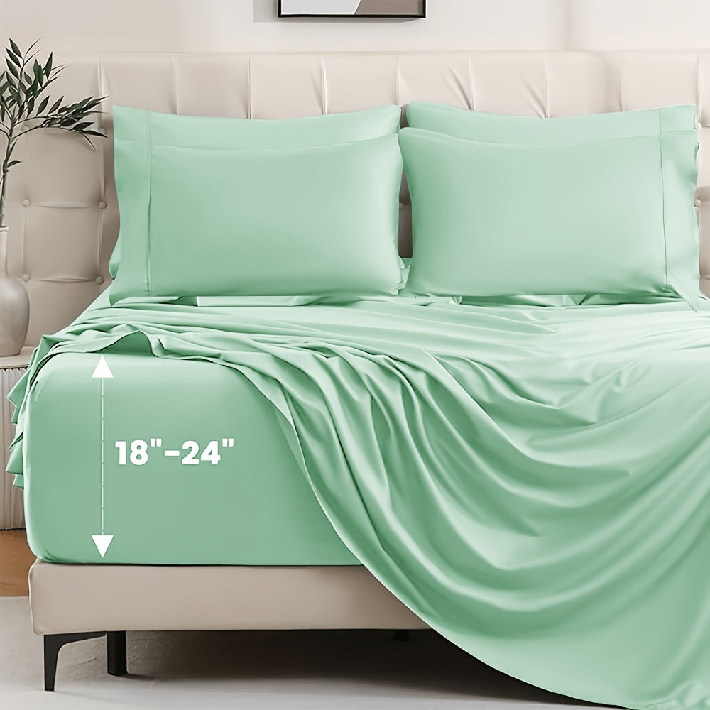Extra Deep Pocket Cooling Bed Sheets Set – Breathable Wrinkle-Free Soft Bedding for Kids, Women & Men – Hotel Luxury Fitted Sheet Set, Light Blue, Twin Full Queen King
