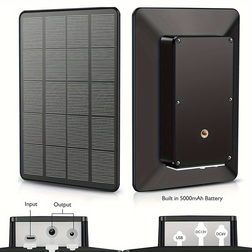 Solar Panel for Trail Cameras, Offering 12V/1A And 6V/2A Options, Equipped with a Built-In 5000Mah Rechargeable Lithium Battery, Designed to Be And Compatible with Hunting Game Cameras Or Deer Feeders