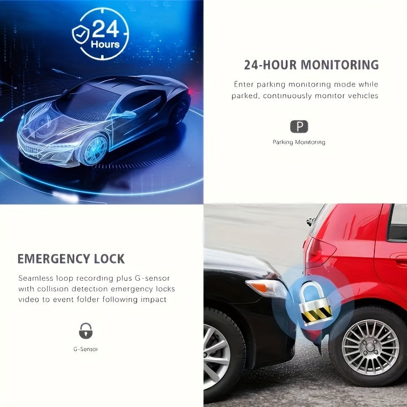 [ Triple Camera Dash Cam with Dual Front & Inside Car & Reversing Camera-Dash Camera for Cars] WIFI, G-Sensor, Loop Recording, Night Vision, Motion Detection, Parking Monitoring - for Taxi, Truck, SUV, Sedan - Car Accessories, 16GB/32GB(optional)