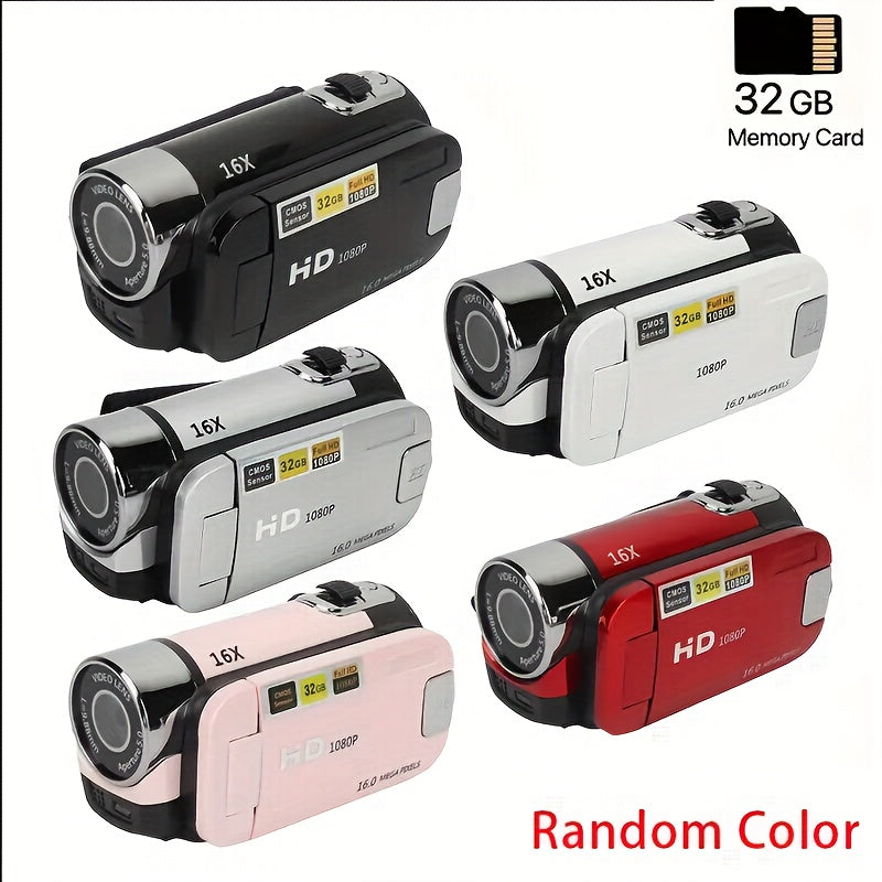 1080P Full HD Camera, Wearable Handheld Design with 270° Rotating LED Flip Screen, 32GB Memory Card, 16x Zoom, Portable Wide Angle Camera, Suitable for Travel, Party And Outdoor Recording