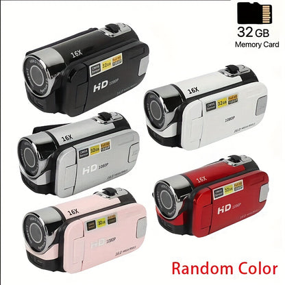1080P Full HD Digital Camera with 270° Rotating Flip Screen, 32GB Memory Card Included, 16x Zoom, Wide Angle Lens, Portable Vlogging Camera for Travel, Outdoor & Party Recording