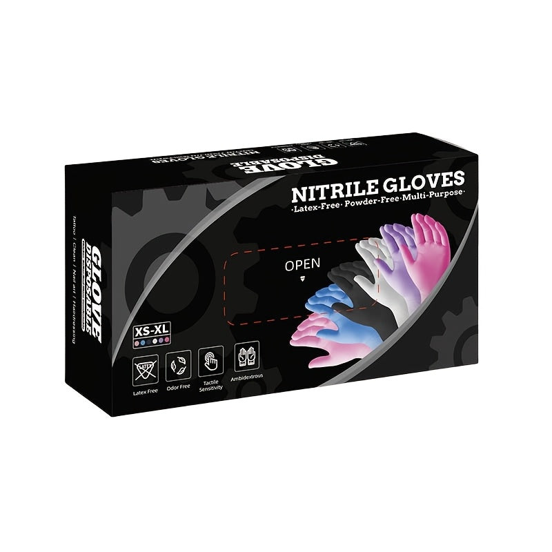 100pcs of Black Disposable Nitrile Gloves - -Free And Powder-Free, Ideal for Tattooing, Manicures, And Salon Cleaning, Disposable Apparel