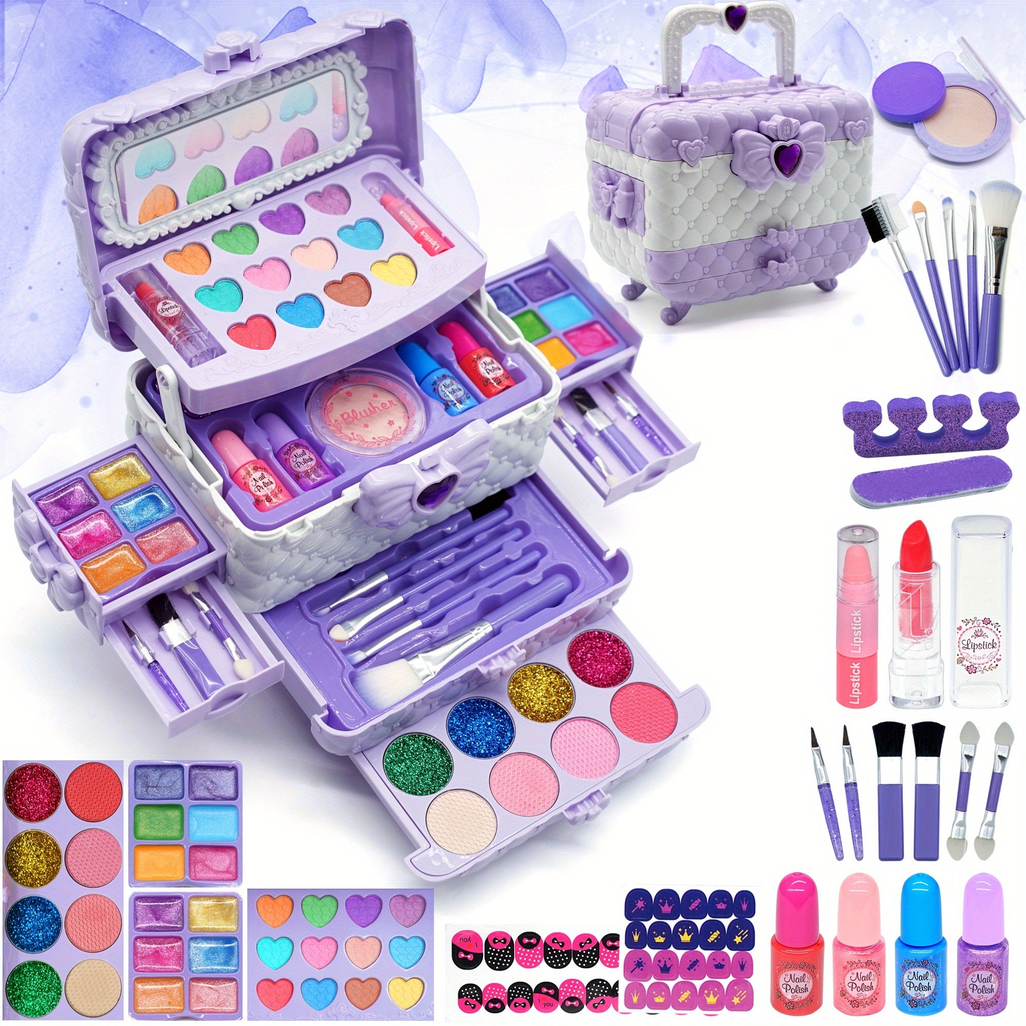 Kids Makeup Set for Girls Ages 3–10 – Non-Toxic Washable Pretend Play Cosmetic Toy Kit with Princess Accessories – Best Birthday & Holiday Gift for Little Girls