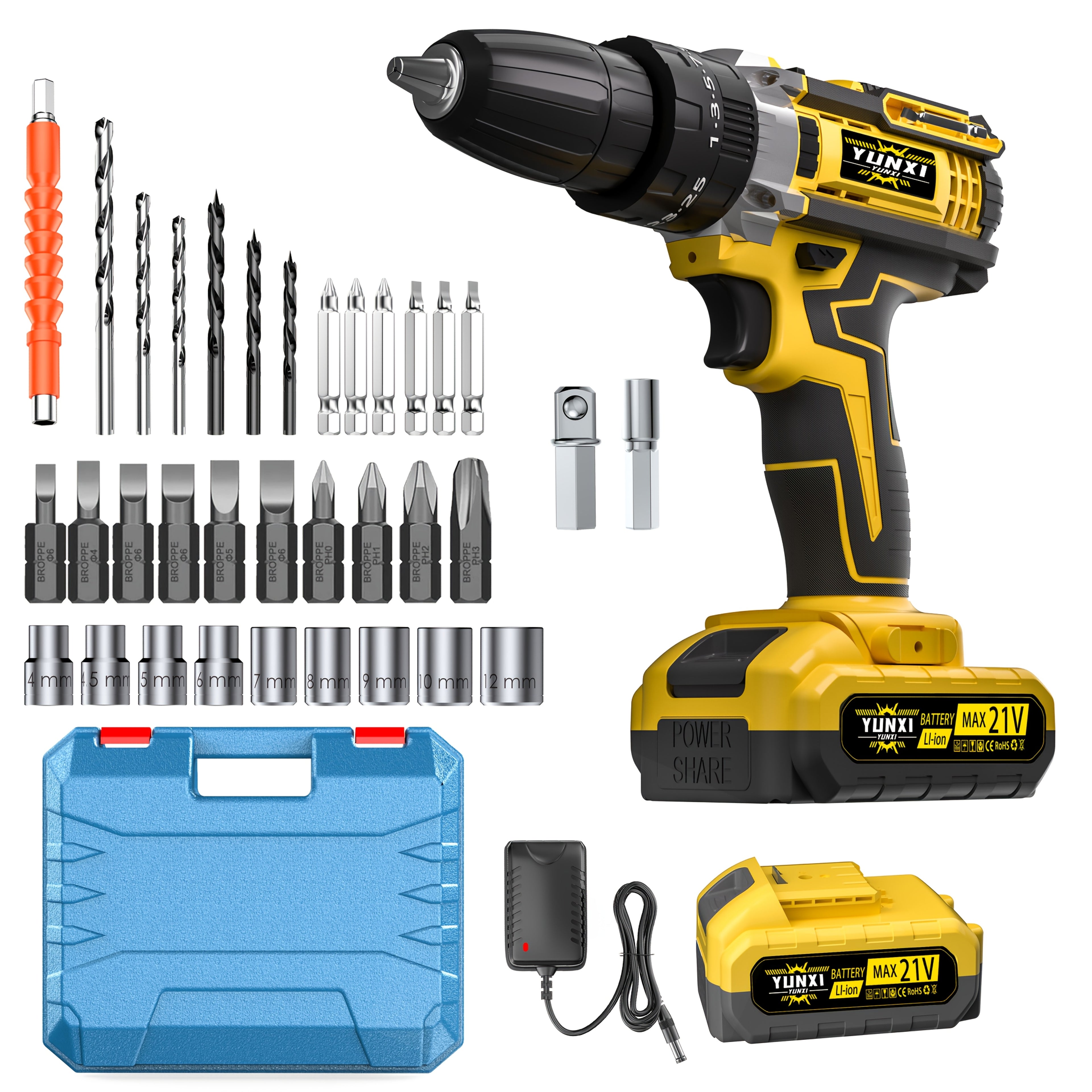 Cordless Drill Set with Work Light & Quick Charger – Multifunctional Rechargeable Wireless Portable Drill for Wood Metal Home Projects