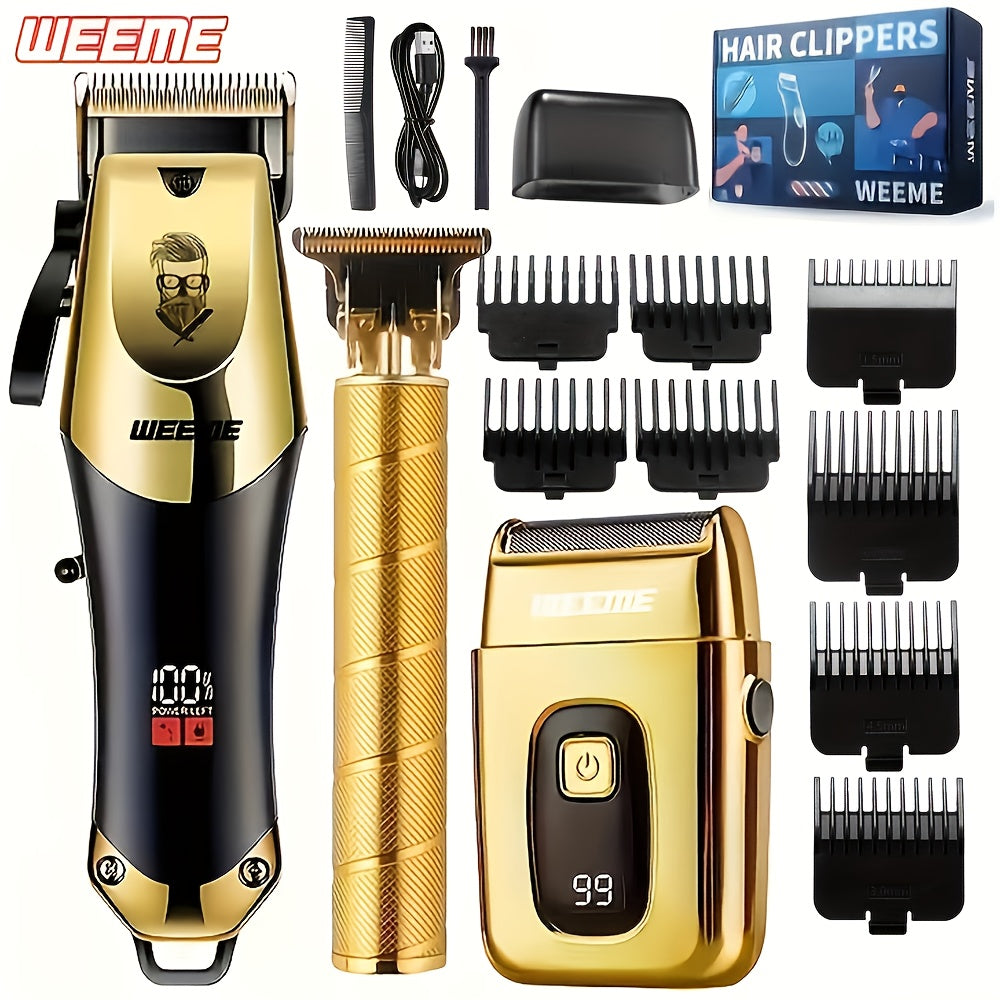 Men's Hair Clipper & Grooming Kit with LCD Display - USB Rechargeable Trimmer & Shaver Set, 8 Guide Combs, Cleaning Brush & Comb Included - Professional Cordless Hair Cutting Kit, Gift for Men