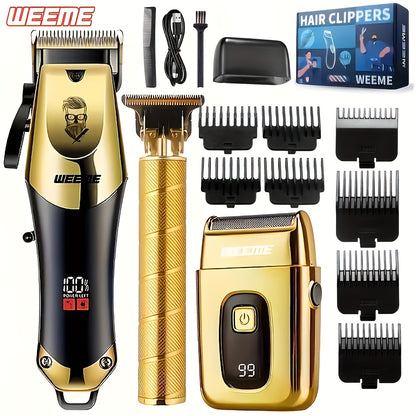 Men's Grooming Kit Gift Set – WEEME USB Rechargeable Hair Clipper, Trimmer & Shaver with 8 Guide Combs & Cleaning Brush | Father's Day Gift for Men