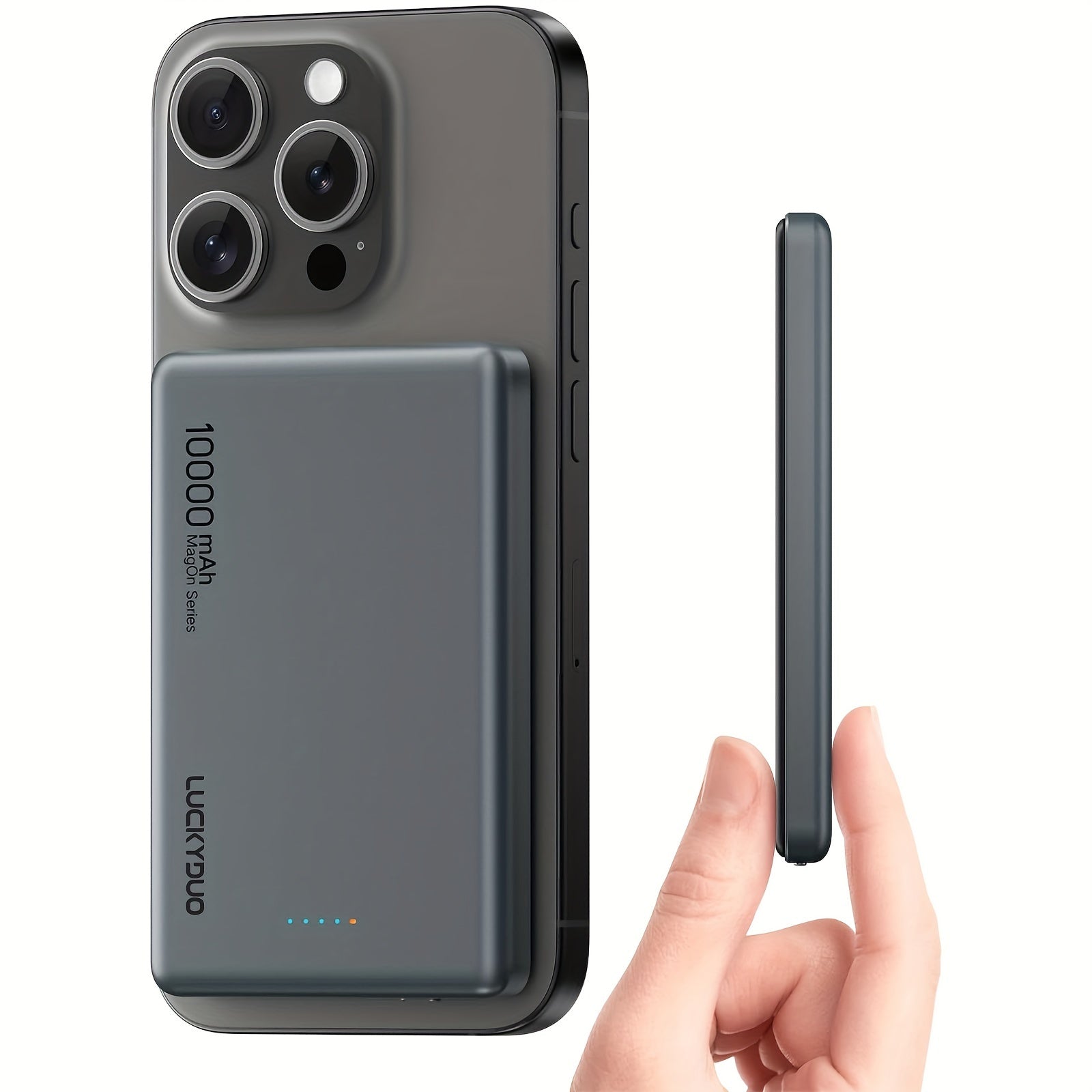 Magnetic Wireless Power Bank 10000mAh Slim, MagSafe Compatible Portable Charger for iPhone 15/14/13/12 Series, Aluminum Alloy, LED Indicator, Dual Device Charging, Travel-Friendly Battery Pack