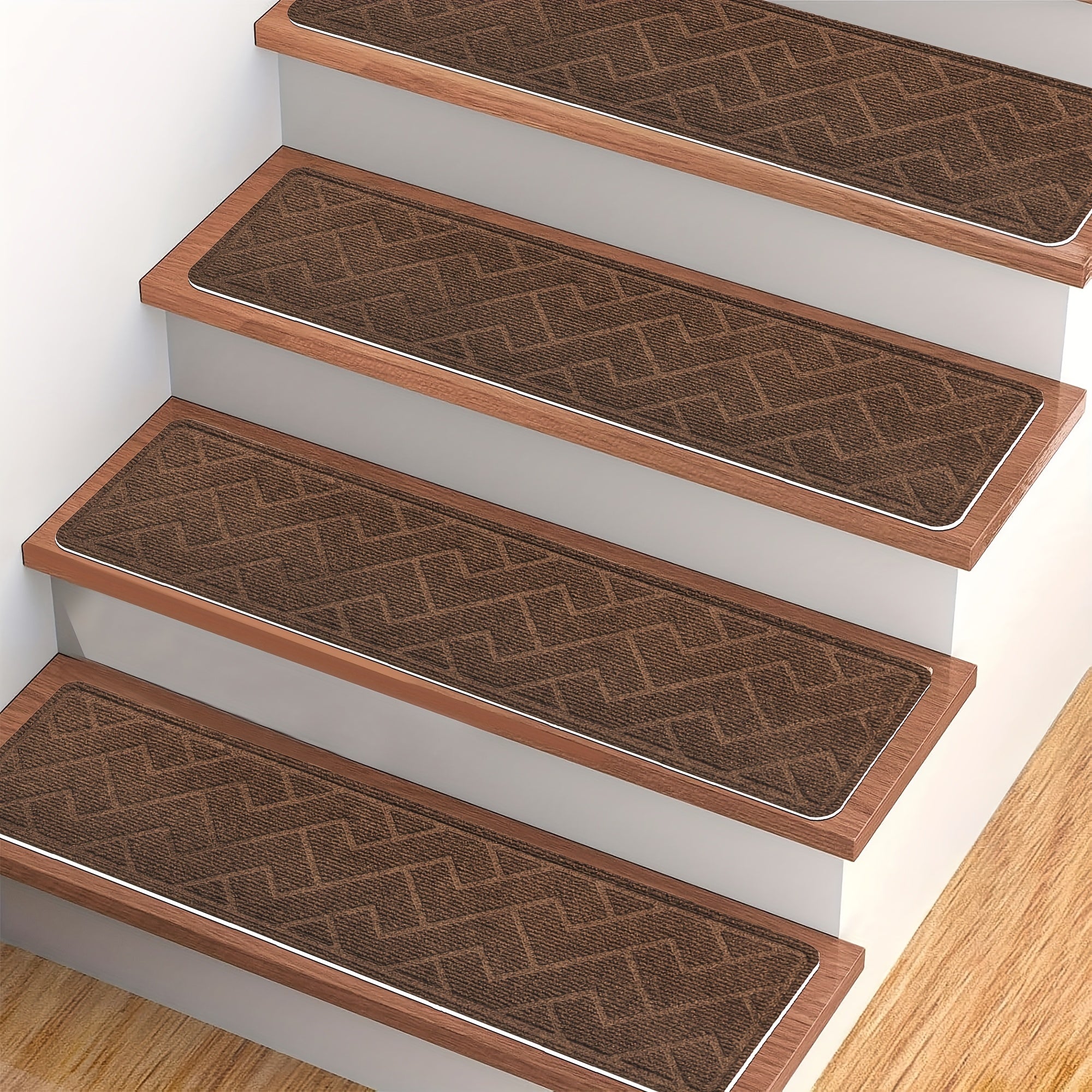 Non-Slip Stair Mats 30x8 Inch Set of 7 or 15 – Washable Indoor Stair Treads with Self-Adhesive Tape for Wooden Steps, Home & Office Safety Staircase Protection Cover