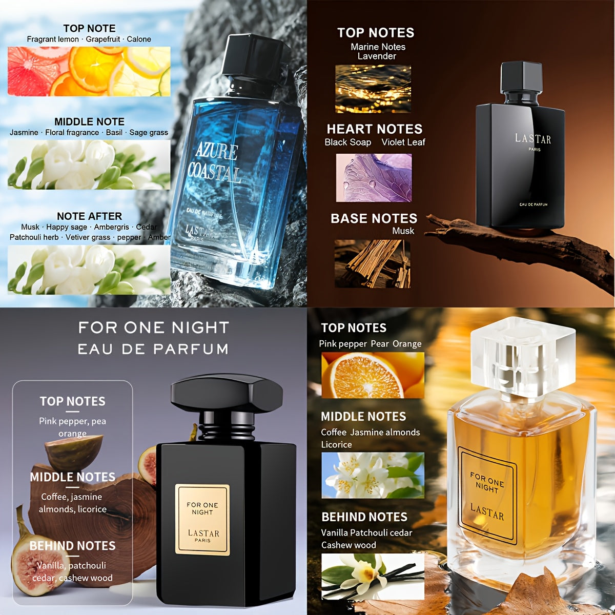 LASTAR Men's Cologne Perfume, Unique Niche Perfume That Showcases Personal Confidence, Maturity and Charm, 1.86oz+1.69oz+1.69oz+1.69oz, A Perfume Set for Office, Date, Casual and Entertainment, First Choice for Surprise Perfume Gifts