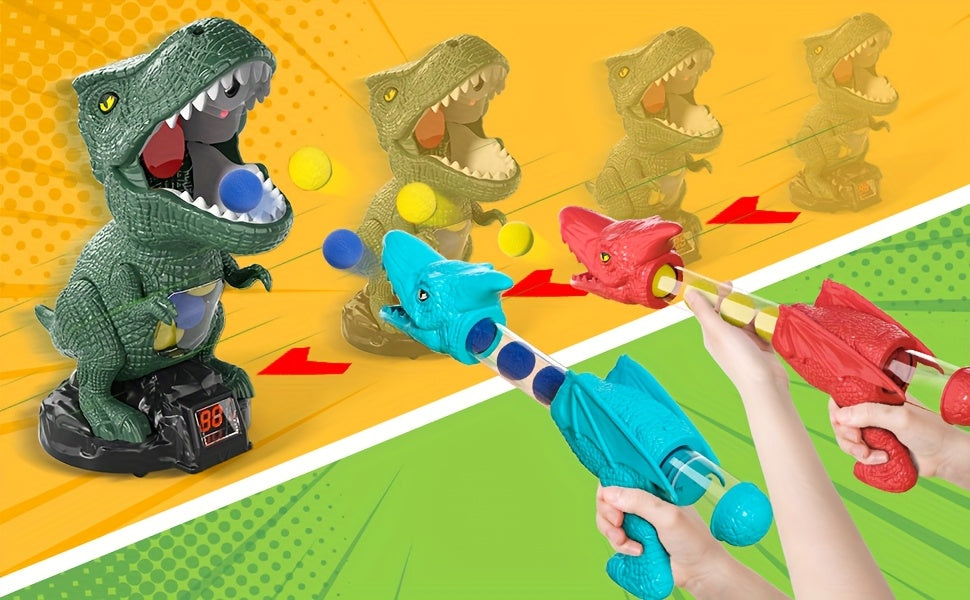 Dinosaur Shooting Game Toy with 48 Bullets Googles & 2 Launchers, Movable Dino Shooting Toy with Sound Light & Spray Boys Toys for 3 Ages And Up