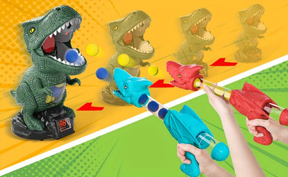 Dinosaur Shooting Game Toy with 48 Bullets, 2 Launchers & Goggles – Movable Dino with Sound, Light & Spray Effect, Interactive Outdoor Toy for Boys Ages 3 and Up