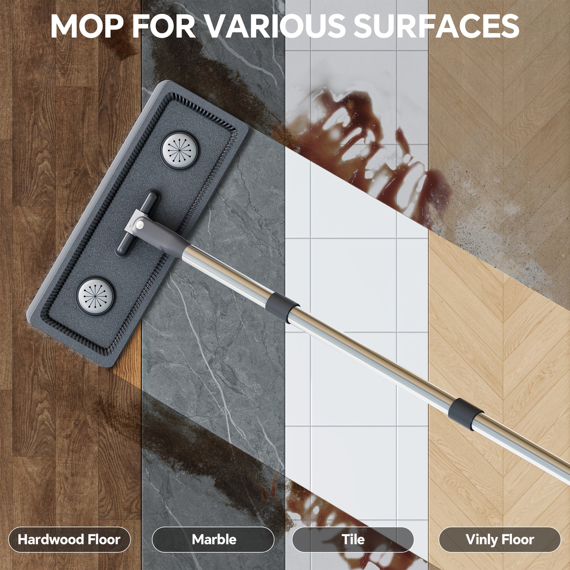 Spin Flat Mop and Bucket Set with Wringer – Hands-Free 360° Rotating Head, 2/4 Washable Microfiber Pads, Wet & Dry Use, Floor Cleaning System for All Floor Types & Windows