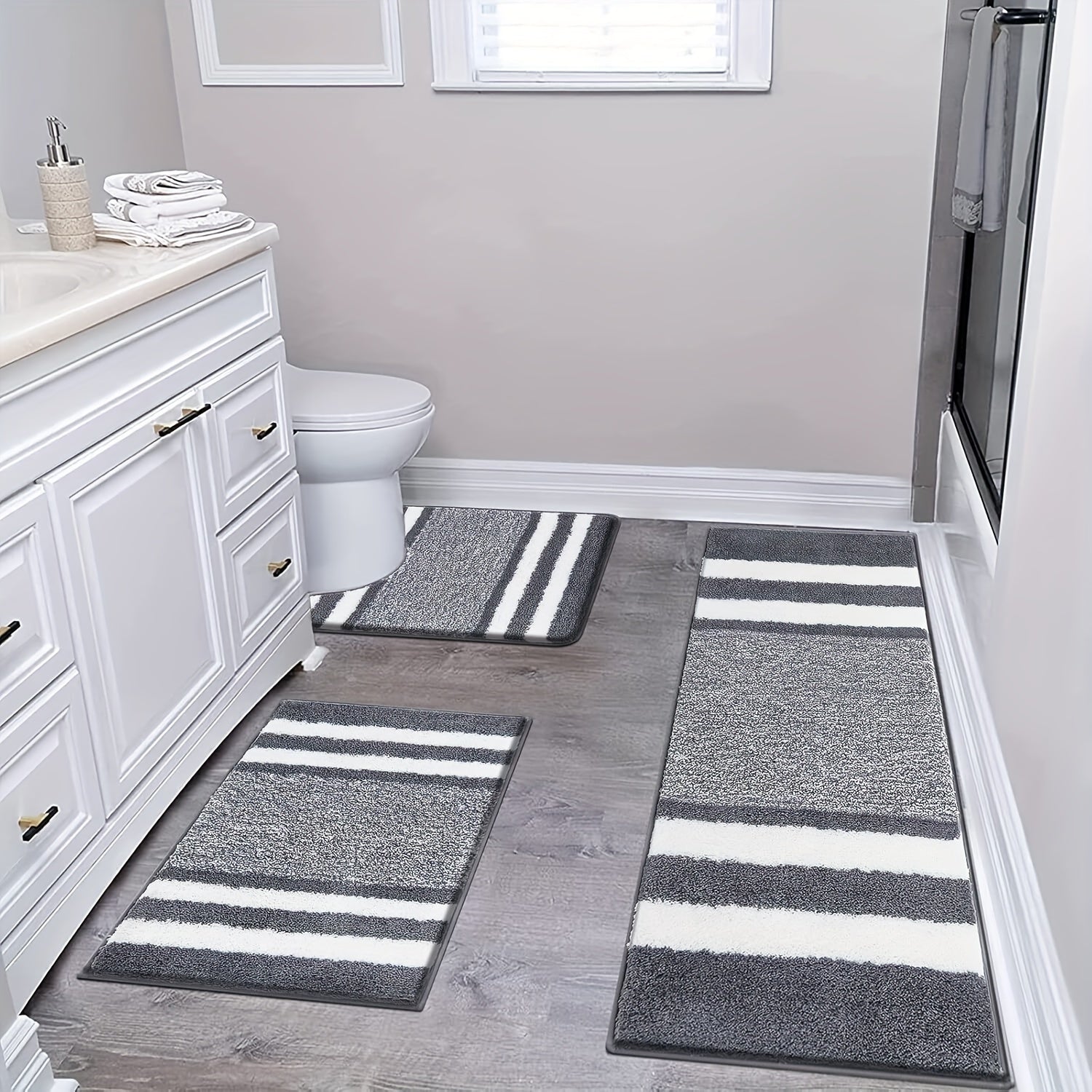 Bathroom Rugs Set 3 Piece Non Slip Ultra Soft Microfiber Bath Mats - Absorbent Plush Bath Rugs with U-Shaped Contour Toilet Mat, Machine Washable
