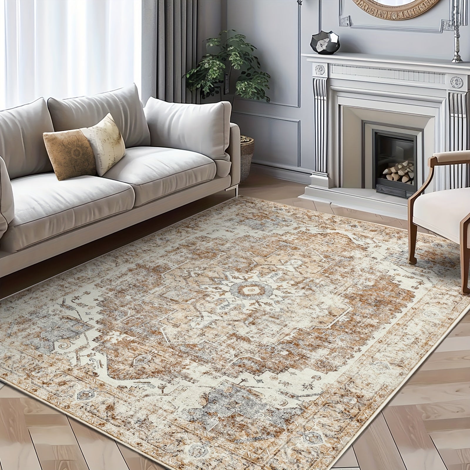 JINCHAN 8x10 Washable Vintage Floral Area Rug – Boho Retro Thin Accent Carpet for Living Room, Bedroom, Kitchen & Farmhouse, Multiple Colours | ShopVora CA
