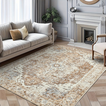 JINCHAN 8x10 Washable Vintage Floral Area Rug – Boho Retro Thin Accent Carpet for Living Room, Bedroom, Kitchen & Farmhouse, Multiple Colours | ShopVora CA