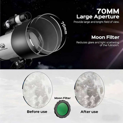 HD 150X Astronomical Telescope 700mm Aperture, Portable Refractor with Adjustable Tripod & Smartphone Phone Adapter – Ideal for Stargazing, Moon & Planet Viewing, Adults & Beginners