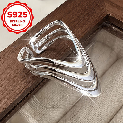 S925 Silver Adjustable Layered Broadband Ring for Women - Open Stackable Statement Ring, Fashionable Everyday & Party Jewelry, Elegant Gift for Her