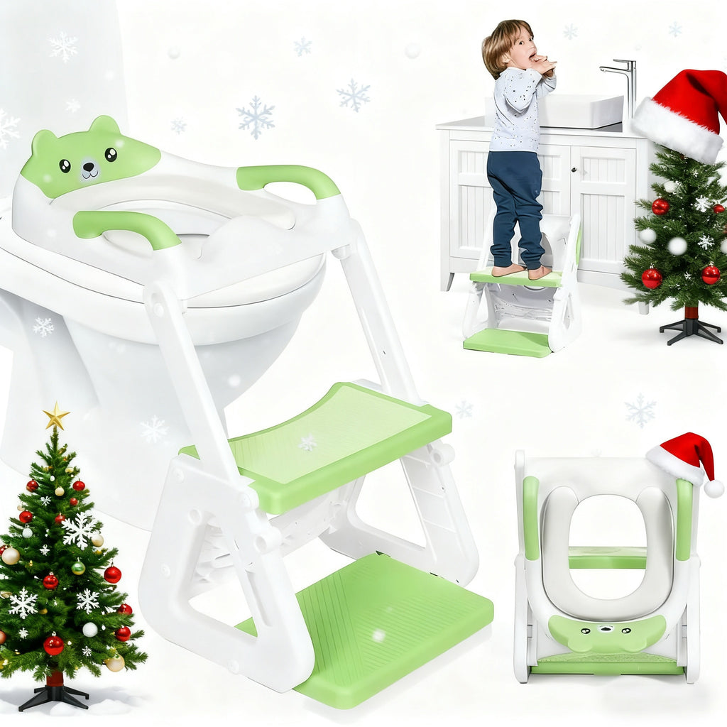 2-IN-1 Potty Training Toilet Seat with Step Stool for Toddler, Stability Training Potty Seat for Kids Boys Girls with Splash Guard And Anti-Slip Pad, Adjustable Ladder & Potty Seat Height, Grey