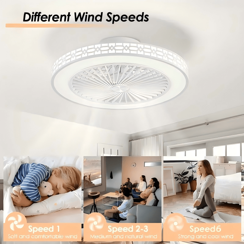 Modern Ceiling Fans With Lights, 20" Low Profile Flush Mount Ceiling Fan With Lights, LED Dimmable Timming Enclosed Fan Light, 6 Wind Speeds Ceiling Fan With Remote For Bedroom, Living Room, Kitchen, Office