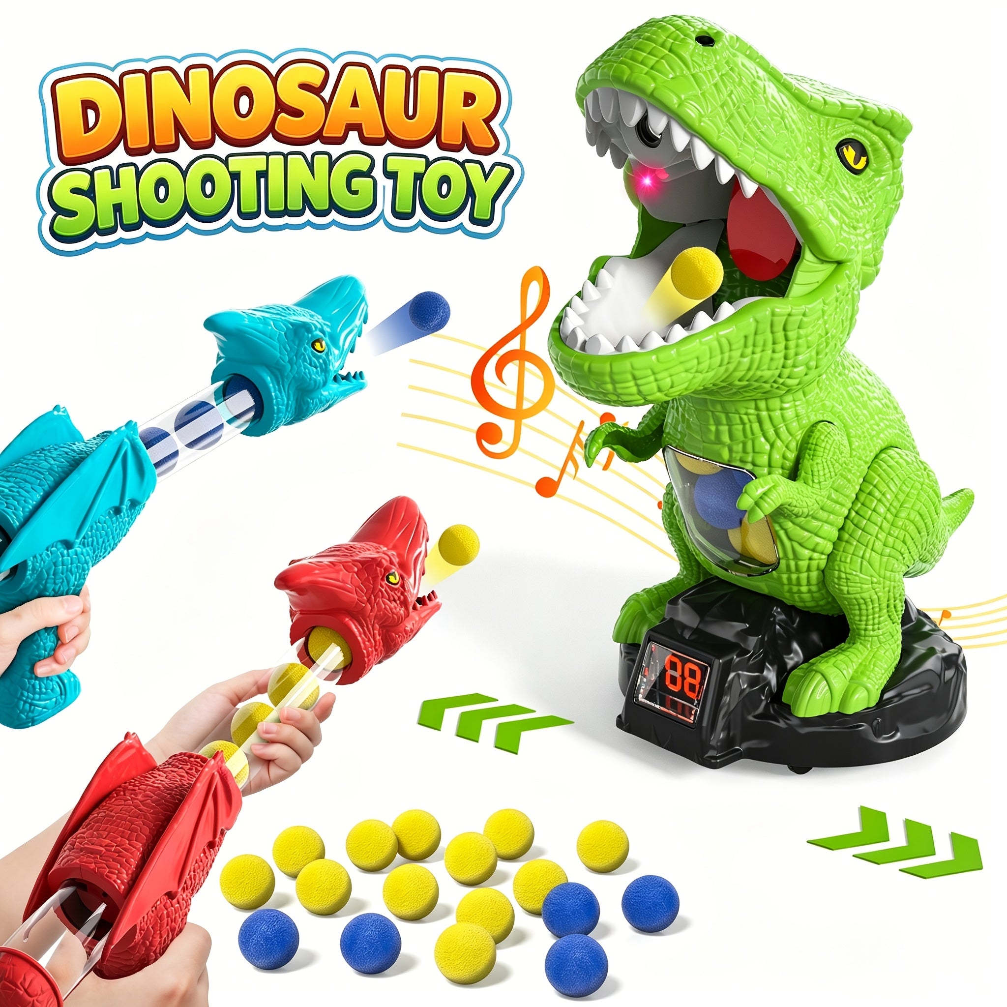 Dinosaur Shooting Game Toy with 48 Bullets Googles & 2 Launchers, Movable Dino Shooting Toy with Sound Light & Spray Boys Toys for 3 Ages And Up