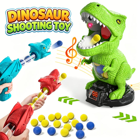 Dinosaur Shooting Game Toy with 48 Bullets Googles & 2 Launchers, Movable Dino Shooting Toy with Sound Light & Spray Boys Toys for 3 Ages And Up