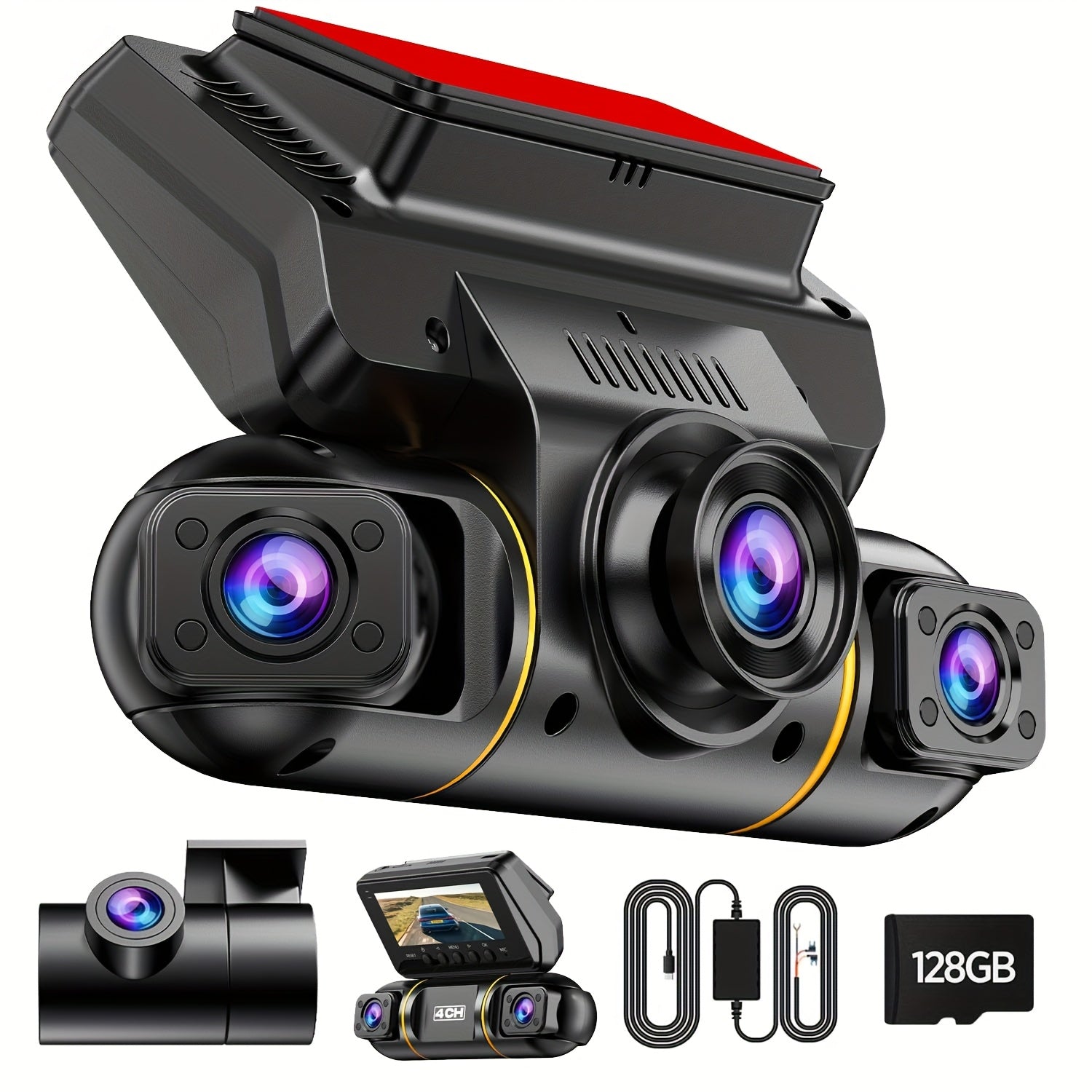 4-Channel 1080P Dash Cam 360° Front Rear Left Right with Hardwire Kit, IR Night Vision, 24H Parking Monitor & Free 128GB SD Card — Cars, Trucks, Rideshare