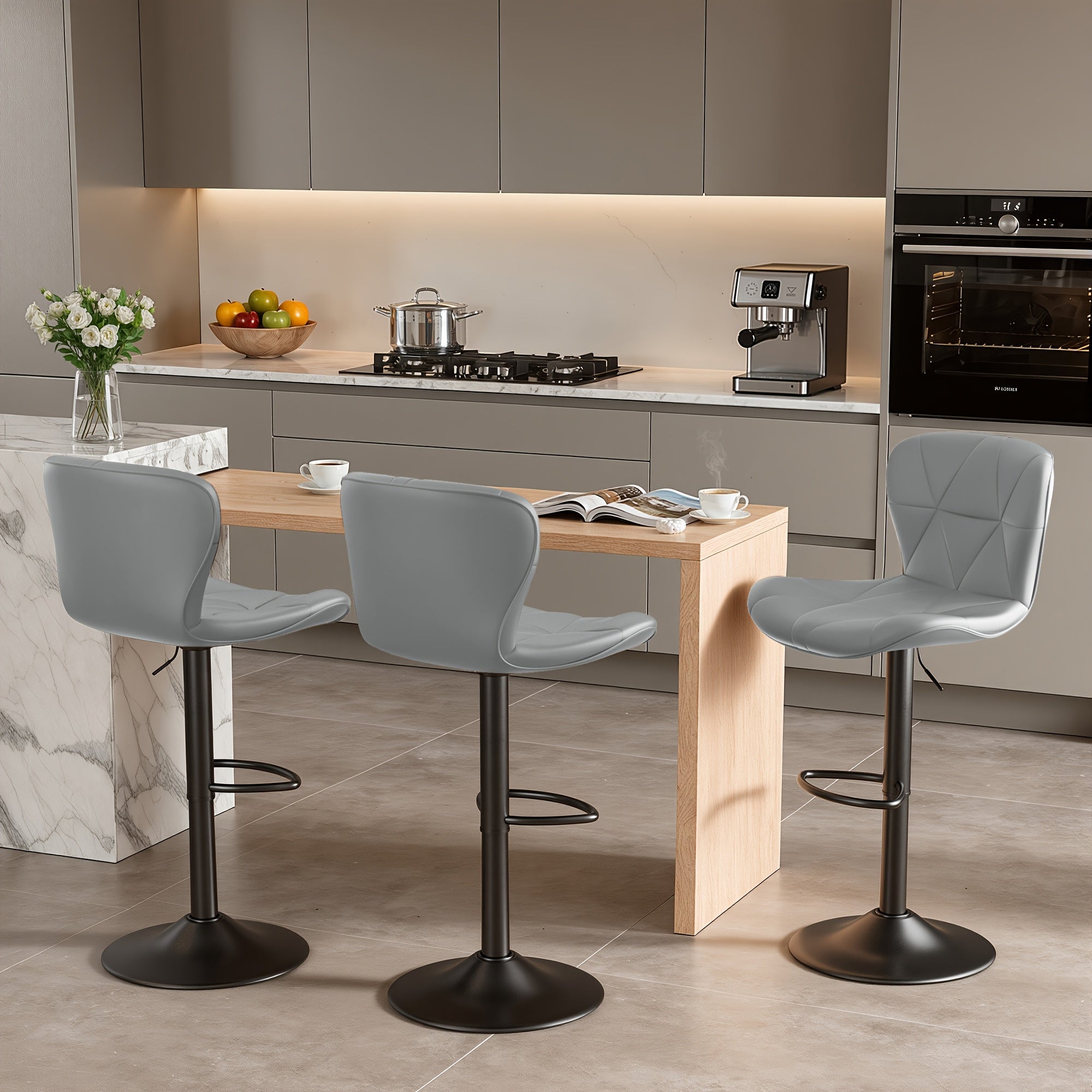 Adjustable Swivel Bar Stools Set of 2 or 3 Modern Faux Leather with Back Support Counter Height Kitchen Island Stools - Canada