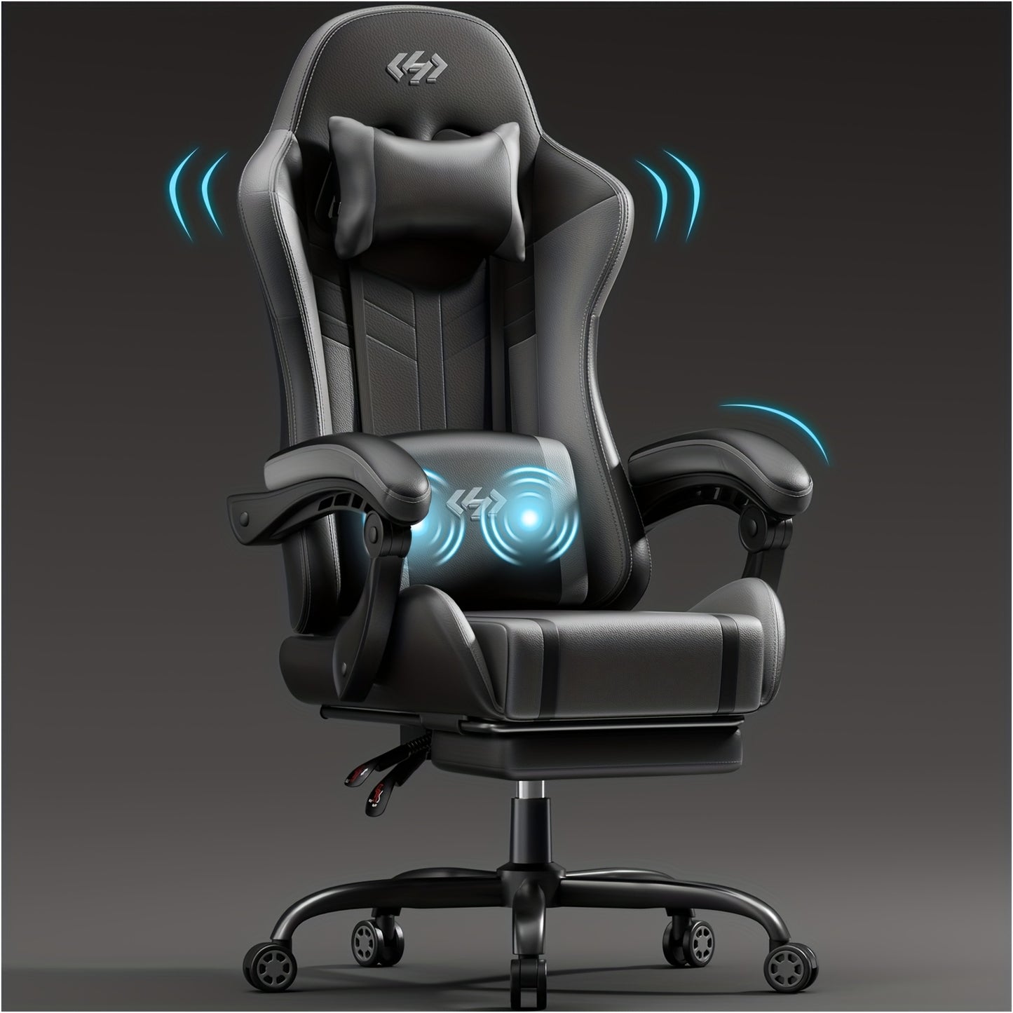 Ergonomic Gaming Chair with Pocket Spring Cushion and Massage Lumbar Support - Height Adjustable PU Leather Computer Chair, Memory Foam Headrest, Reclining Backrest, Footrest, 330 lb Capacity Canada