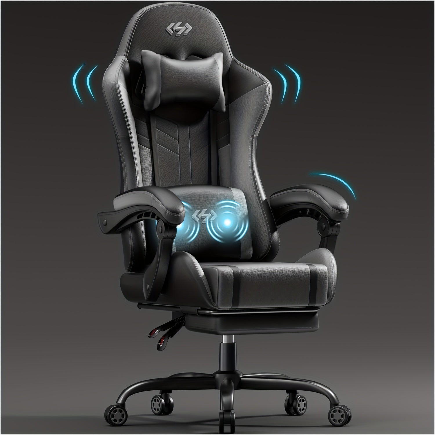 Ergonomic Gaming Chair with Pocket Spring Cushion and Massage Lumbar Support - Height Adjustable PU Leather Computer Chair, Memory Foam Headrest, Reclining Backrest, Footrest, 330 lb Capacity Canada