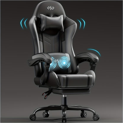 Ergonomic Gaming Chair with Pocket Spring Cushion and Massage Lumbar Support - Height Adjustable PU Leather Computer Chair, Memory Foam Headrest, Reclining Backrest, Footrest, 330 lb Capacity Canada