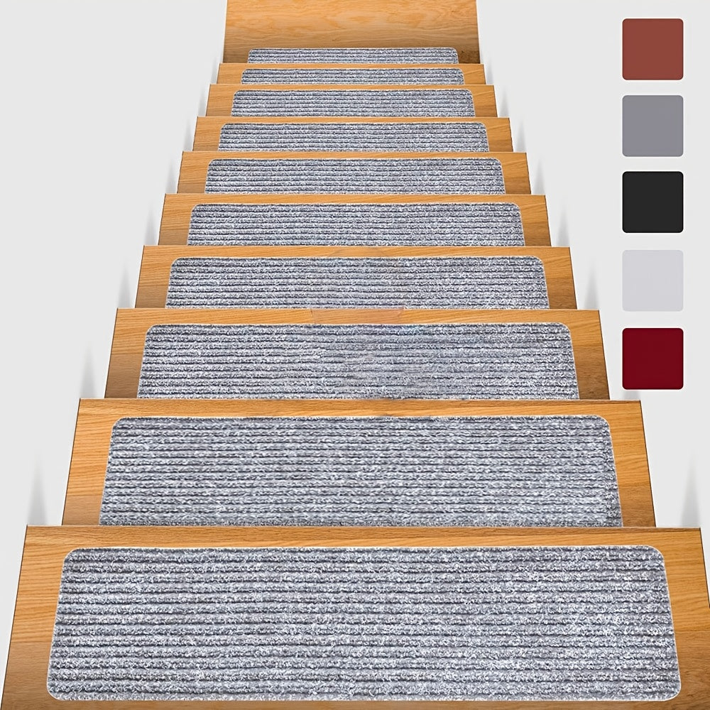 Pre-Adhesive Stair Treads Set of 15 – 8"x30" Anti-Slip Indoor Staircase Carpet Pads for Wooden Steps, Multiple Colours, Safe for Elders Kids and Dogs, Easy Peel & Stick Install
