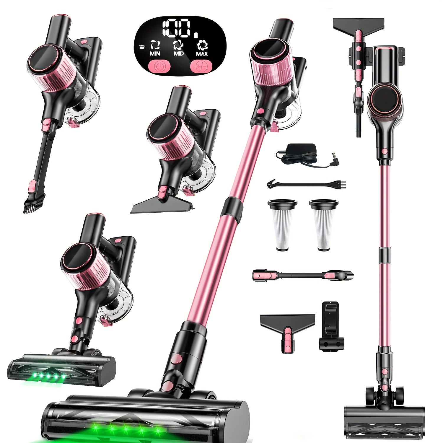 99.99% Filtration Cordless Vacuum Cleaner 10-in-1 – 45-Min Runtime, 7-Layer Filter, 1.5L Dust Cup, Extra-Long Hose, Anti-Tangle Brush, 3 Suction Modes, Green LED, Pet Hair Hard Floor Blanket | Canada