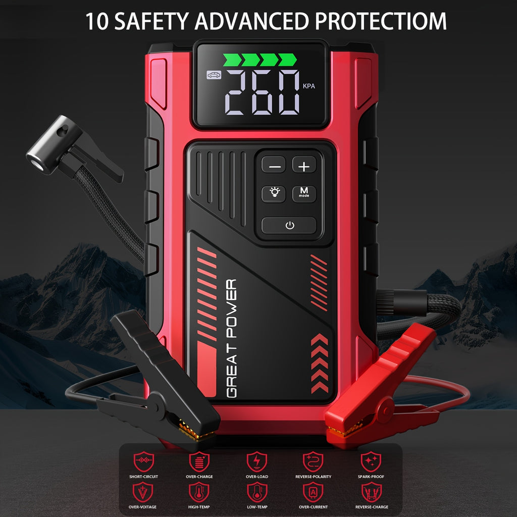 7000A Car Portable Wireless Car Air Compressor, Jump Starter With AirCompressor, Battery Jump StarterPortable Peak, Car Battery Charger Portable For12V(2.11gal Gas/1.72 gal Diesel) UsB Input/output, LED Emergency, Car Accessories Too