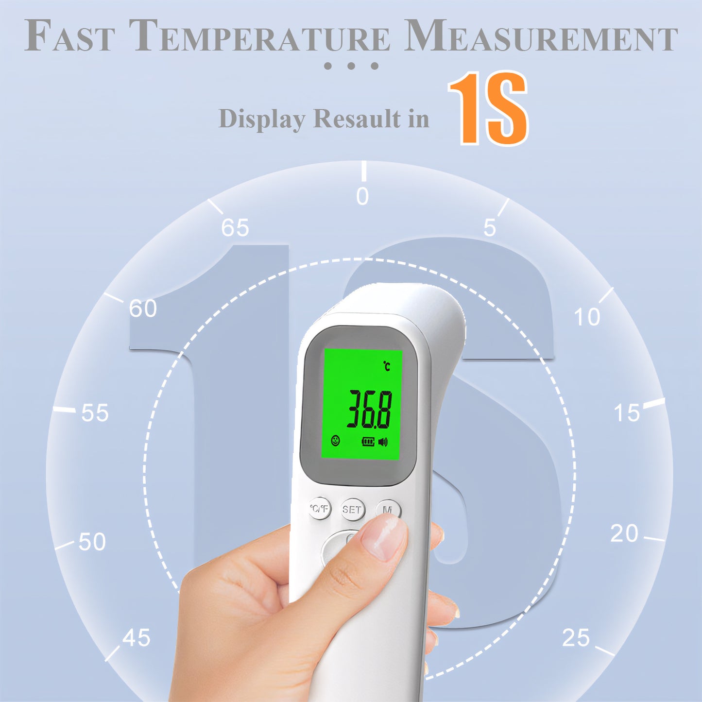 No-Touch Infrared Forehead Thermometer for Adults Kids & Babies – 1-Second Reading, LCD Backlit, Fever Alarm, °F/°C Switch, Memory Recall, Auto Shut-Off