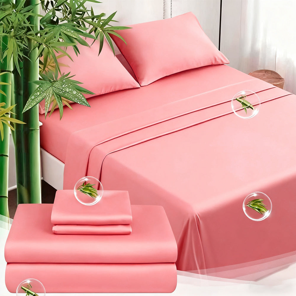 Bamboo Sheets Set 3/4pcs 2200TC Viscose Cooling Bed Sheet Set - Deep Pocket Breathable Hotel Quality Bedding for Hot Sleepers | Twin Full Queen King