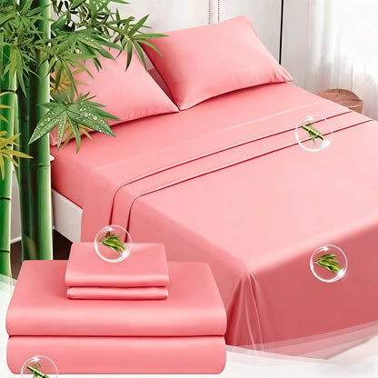 Bamboo Sheets Set 3/4pcs 2200TC Viscose Cooling Bed Sheet Set - Deep Pocket Breathable Hotel Quality Bedding for Hot Sleepers | Twin Full Queen King