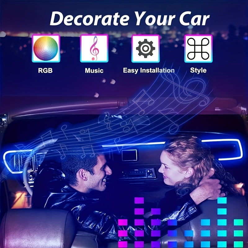 196-Inch Cuttable Automotive Interior LED Light Strips, RGB Usb-Controlled LED Lighting Kits, 8-Color Automotive Neon Lights, Flexible Control Optical Fibers And Music Synchronization Rhythms, Suitable for Car Doors, Consoles And Instrument Panels